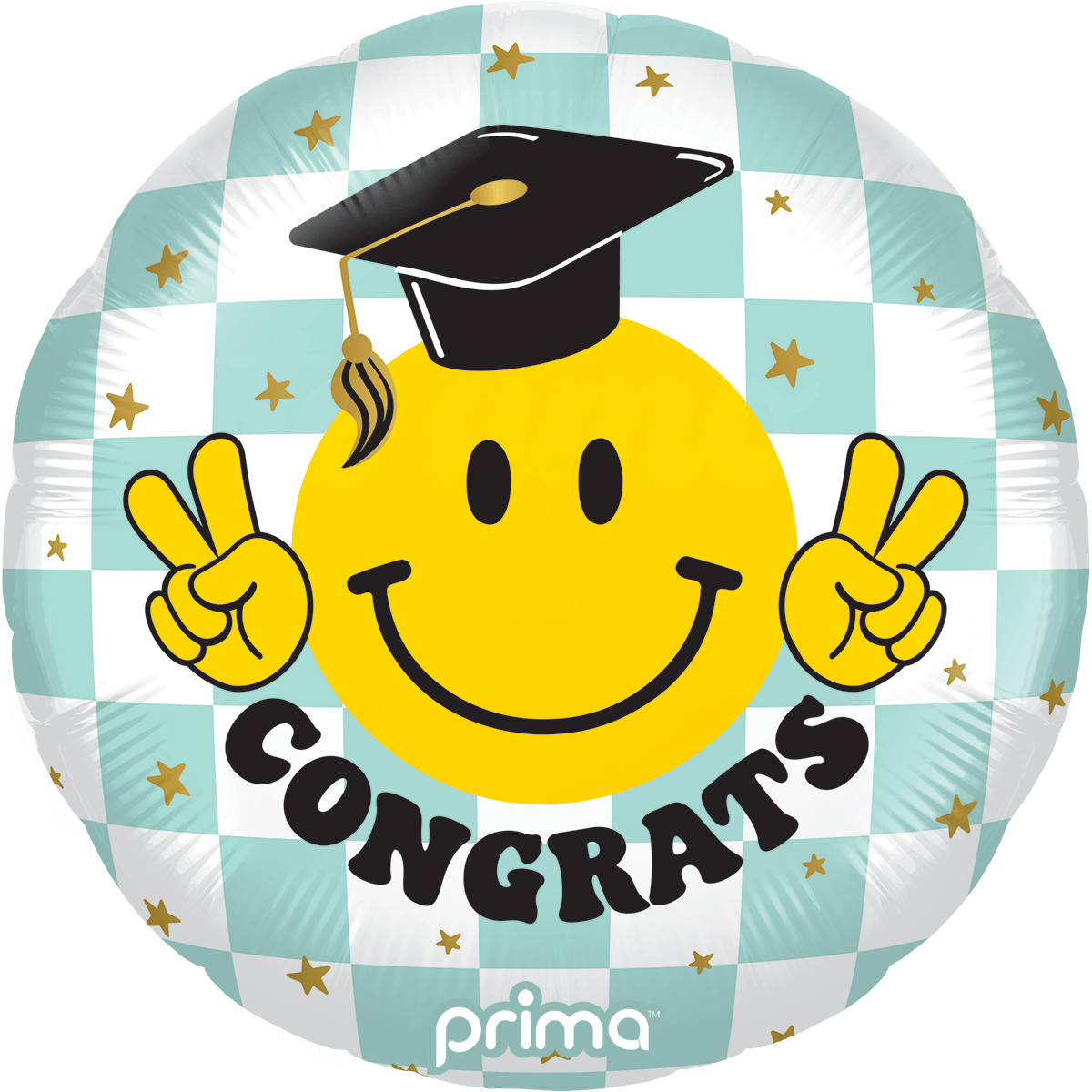 PF - 0157 - 18 - 50 - 1 - 18" Round Congrats Smile Face Grad Checker - PremiumConwin B2B Ordering Portal - Prima