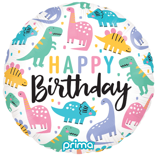 PF-CDNO-18-50-1 - 18” Round Birthday Colorful Dinos - PremiumConwin B2B Ordering Portal - Prima