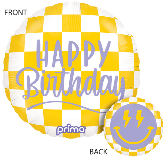 PF-SMCK-18-50-1 - 18” Round Happy Face Checker Birthday - PremiumConwin B2B Ordering Portal - Prima