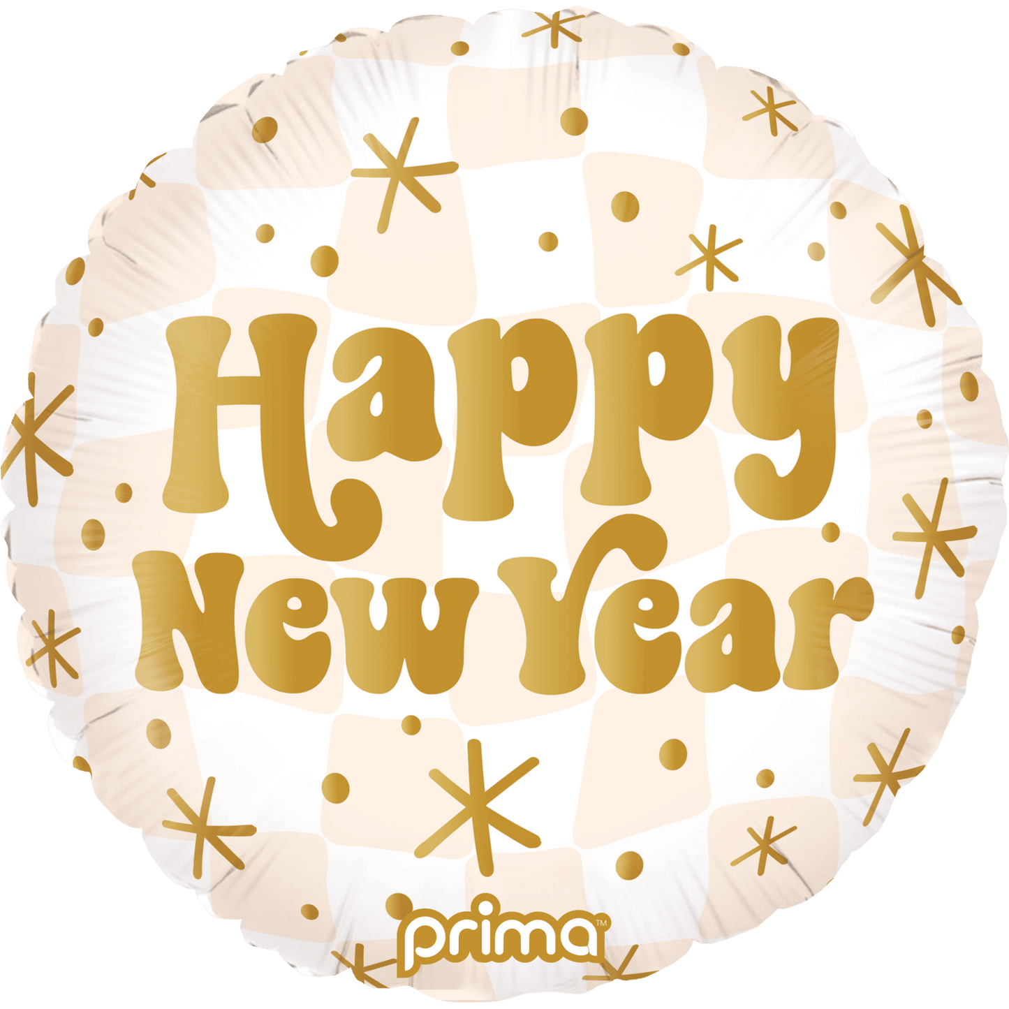 PF - 0025 - 18 - 50 - 1 - 18" Round Happy New Year Gold & Neutral Checker - PremiumConwin B2B Ordering Portal - Prima