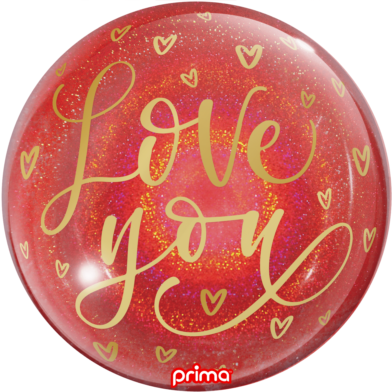 PS - 0105 - 20 - 50 - 1 - 20" Love You Gold Hearts Red Glitter Sphere - PremiumConwin B2B Ordering Portal - Prima