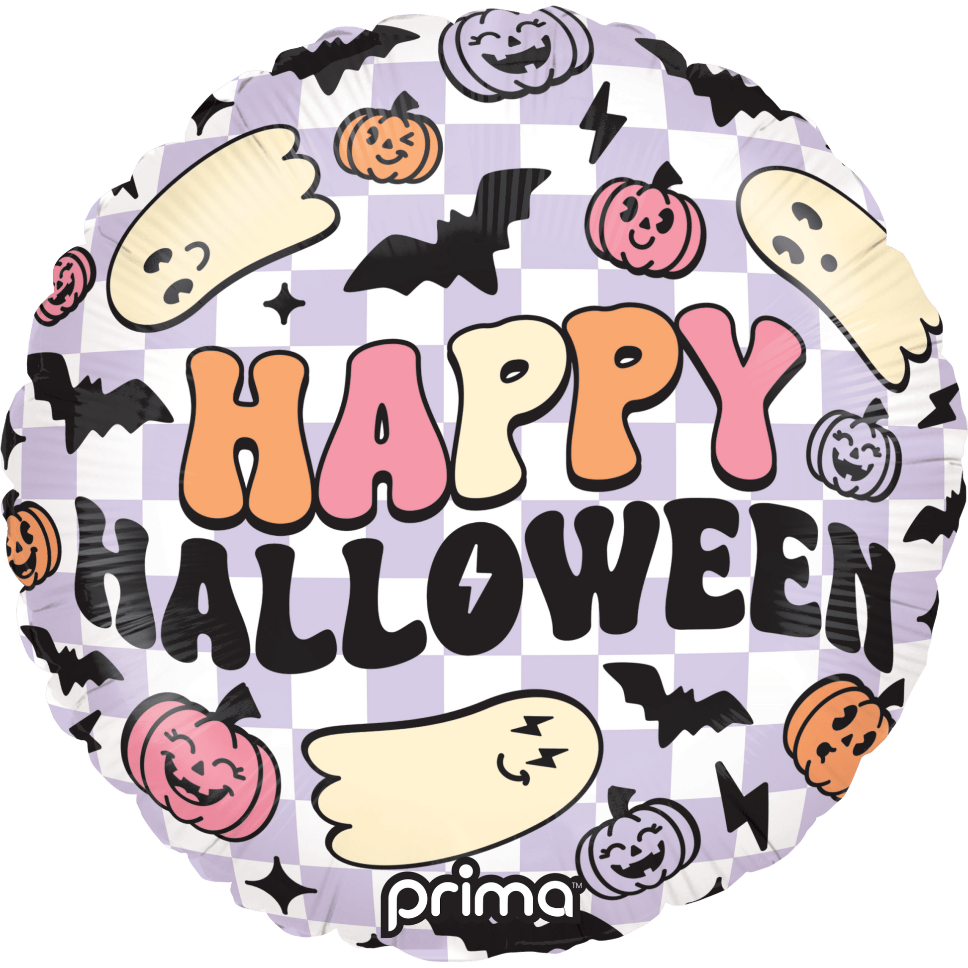 PF - 0009 - 18 - 50 - 1 - Prima 18" Round Happy Halloween Purple Checker - PremiumConwin B2B Ordering Portal - Prima